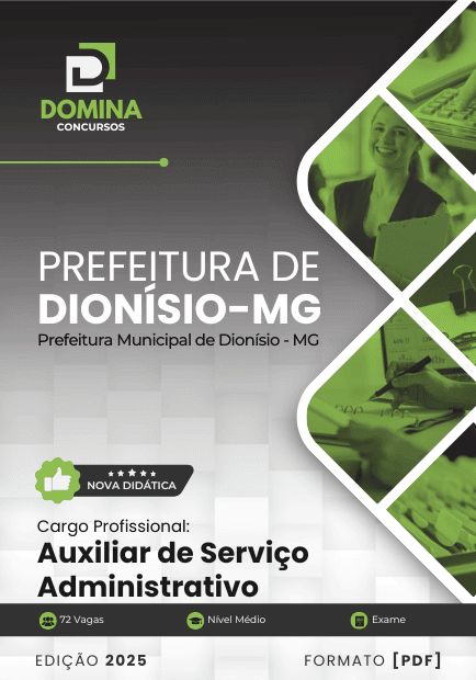 Apostila Auxiliar de Serviço Administrativo Dionísio MG 2025