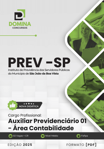 Apostila Auxiliar Previdenciário Contabilidade PREV São João Boa Vista SP 2025